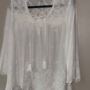 White Sheer Boho Blouse – Size Large